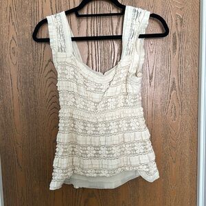 Max studio floral lace white shirt with ruffles